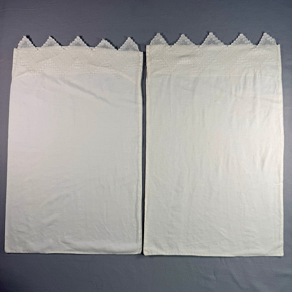 Unisex Vintage Lace Trim White Linen‎ Pillowcase Set Standard Cottagecore